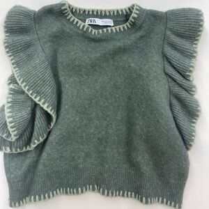 Zara Sage Green Ruffle Sleeve Sweater